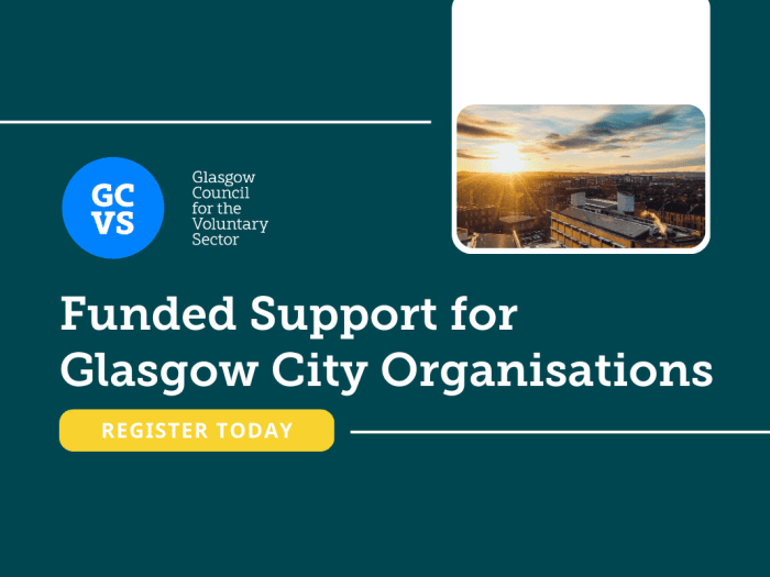 Funded support banner with a photo of Glasgow in corner