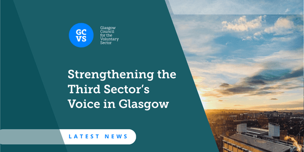 Green banner with a view of the sun rising over Glasgow